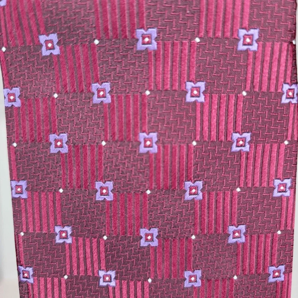 BELISI Gingham Floral Burgundy Silk Power‎ Tie Handmade Wide Patterned Jacquard